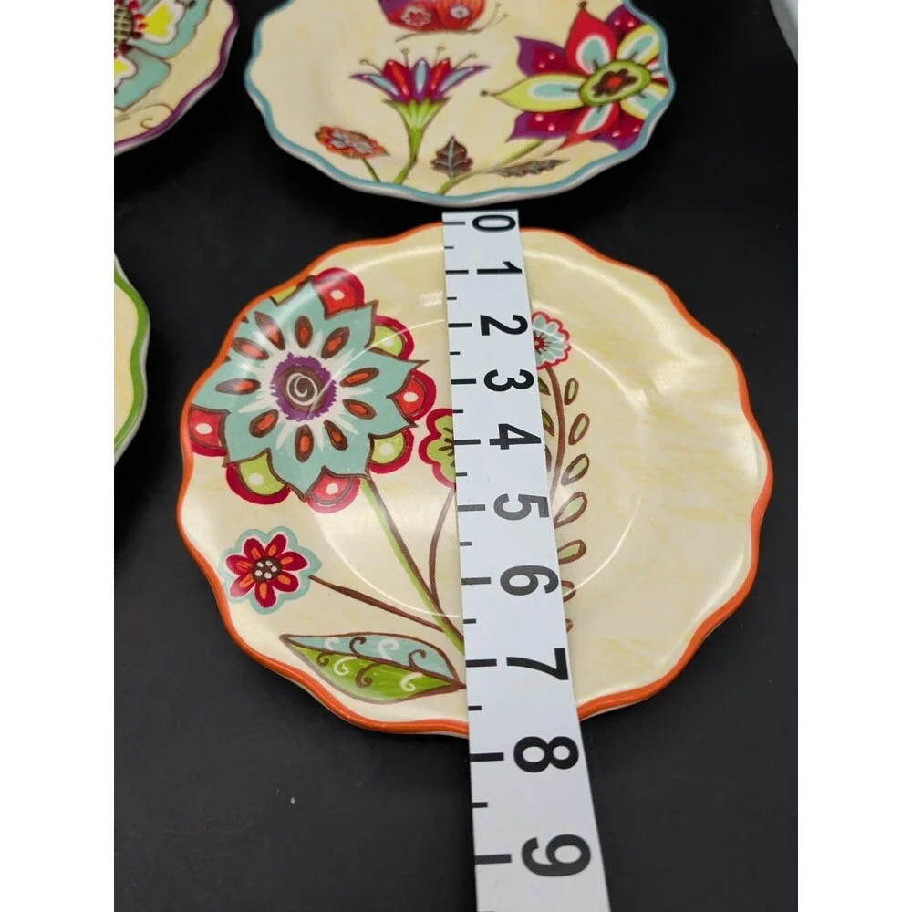 Cracker Barrel Floral Stitch Work Salad Plates Set Of 4 Scalloped Lori Siebert
